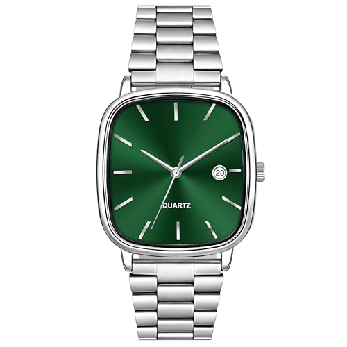 Image of Acnos Luxury Square Dial Quartz Watch for Men & Women - Stainless Steel Bracelet, Minimalist Analog Wristwatch with Date Window Pack of 1