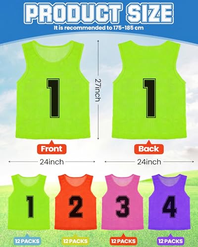 Image of Suhine 48 Pcs Adult Pinnies for Sport Soccer Nylon Mesh Scrimmage Vest Mesh Basketball Football Team(Cute Color,XXL)
