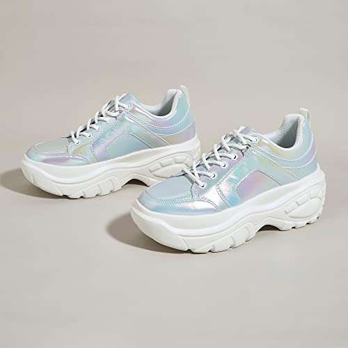 Image of LUCKY STEP Women Chunky Platform Dad Colorblock Casual Lace-Up Walking Sneakers