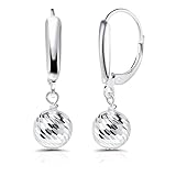 Sterling Silver 8mm Diamond-Cut Beads Dangle Leverback Earrings