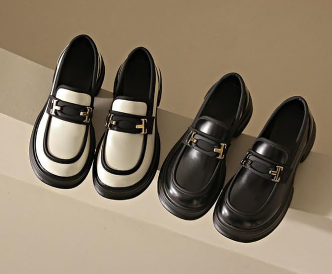 Image of Womens Platform Loafers Patent Leather Slip On Lug Sole Loafers Chunky Heel Comfortable Penny Casual Work Shoes