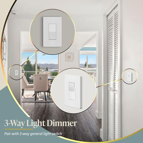 Image of TOPGREENER Dimmer Light Switch, LED Dimmer Switches for 300W Dimmable LED /CFL Lights and 600W Incandescent /Halogen,Full Range Dimming, Single Pole /3-Way, Wall Plate Included, UL Listed, 6 Pack,White