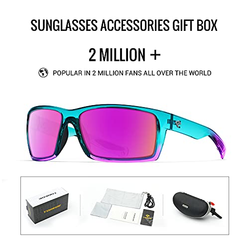 Torege Sports Polarized Sunglasses For Men Women Flexible Frame Cycling Running Driving Fishing Trekking Glasses Tr24 (Transparent Gradient Purple Blue&Pink Purple Revo Lens) #TOP4