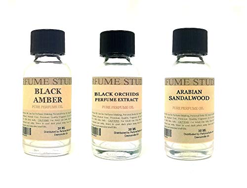 Fragrance Oil Set 3-Pk 1oz Each for Making Soaps, Candles, Bath Bombs, Lotions, Room Sprays, Colognes (Aromatic Oriental, Black Amber, Black Orchid, Arabian Sandalwood)