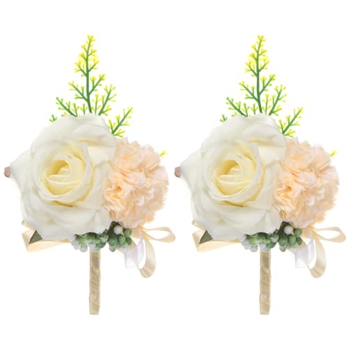 M METERXITY 2-Pack Boutonnieres for Men, Artificial Rose Flower Men Pocket Boutonnieres with Pin for Wedding/Anniversary/Formal Party [Yellow]
