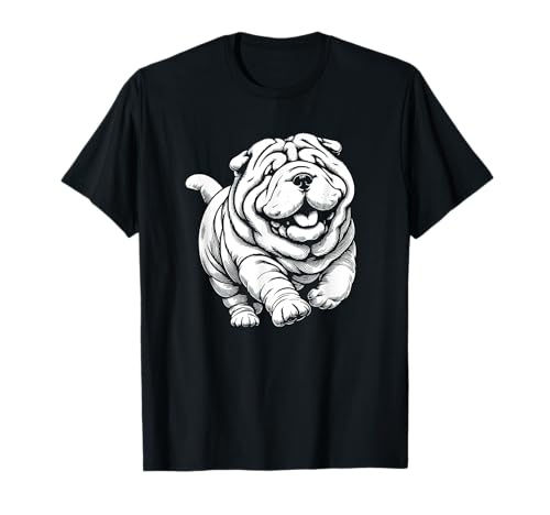 Cute Shar Pei Dog Running Art Design T-Shirt for Men Women