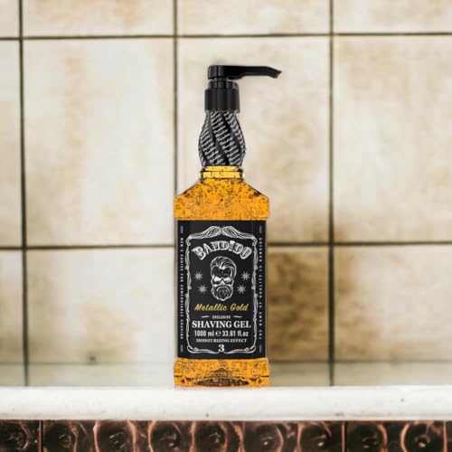 Foto von Bandido Shaving Gel Men Rasiergel (1000ml) Transparent Männer Rasur Herren nicht-schäumend präzise Rasur der Bartkonturen mit jeder Rasierklinge Rasiermesser Herren verwendbar (Matallic Gold)