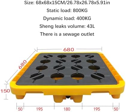 Drum Spill Containment Pallet, Leakproof Stackable Tray for Oil Drums and Paint Buckets, Anti-Skid Modular Spill Platform,68x68x15CM/26.78x26.78x5.91in