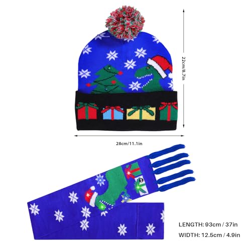 JIAN YA NA Chapéu de malha quente para crianças de inverno: boné de Natal com iluminação LED cacheco