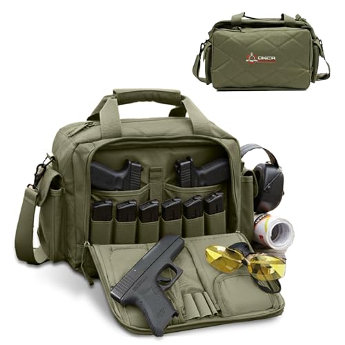 Gun Range Bags for Handguns and Ammo – Tactical Shooting Bag can Fits 3+ Pistols – Compact Gun Carrying Case with Durable Double Stitching Lockable YKK Zippers, Magazine Storage & Shoulder Strap