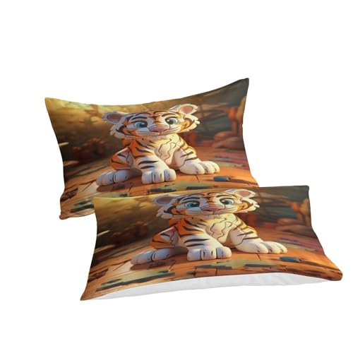 Housse de couette tigre sans repassage parure lit 3 pièces microfibre zippée - 5