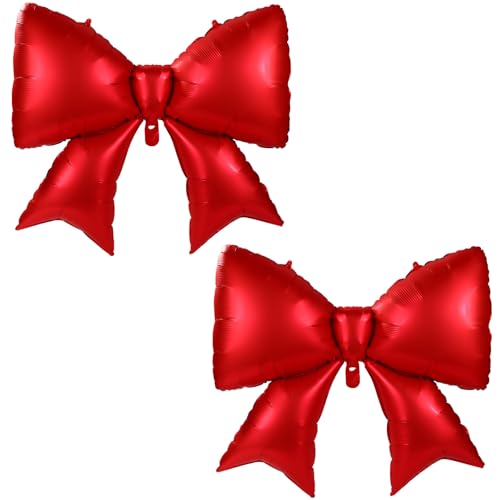 Image of 2pcs Large Bow Balloons, Bow Themed Party Decorations Elegant Coquette Balloons for Coquette Birthday Wedding Engagement Party Decoration (red)