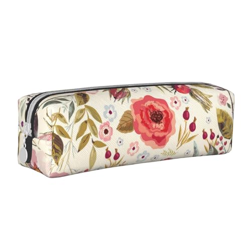 Astuccio con cerniera per matite e penne organizer per cancelleria resistente astuccio per rustico motivo floreale con rosa pelle