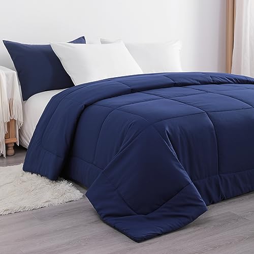 Image of NTBAY Twin Down Alternative Comforter, 68 x 90, Navy Blue | Soft Microfiber Comforter with Box Stitching and 4 Corner Tabs, Lightweight Down-alternative Fill, 1 Comforter Only