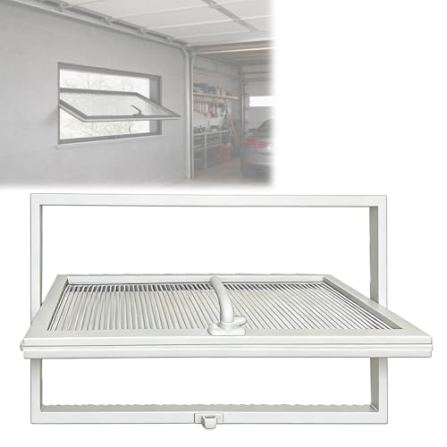 Embedded Hopper Window,34x28inchs / 86x71cm White, 360° Rotation Pivot,Adjustable Ventilation,5mm Tempered Glass Aluminum Frame for Basement Bathroom