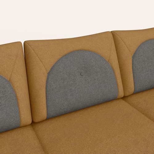 Image of Interio by Godrej Cresco 5-Seater Fabric Sofa Set (3+1+1) | 3-Year Warranty, Solid Wood, Camel and Taupe