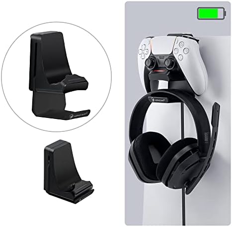 Mcbazel 2 in 1 PS5 Headset Hanger with Charging Stand for PS5 Controllers Charging Docking Stand & Console Hook - Black