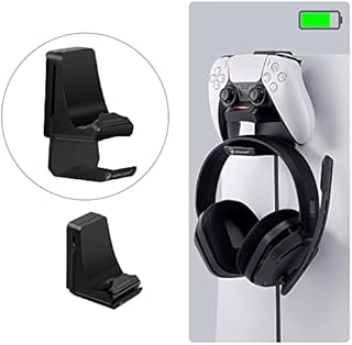 Mcbazel 2 in 1 PS5 Headset Hanger with Charging Stand for PS5 Controllers Charging Docking Stand & Console Hook - Black
