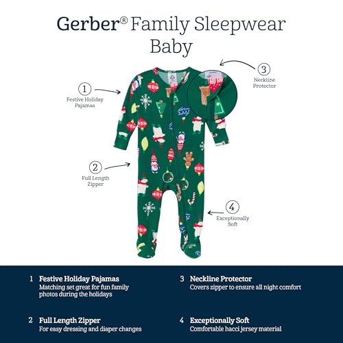 Gerber Baby Neutral Holiday Family Pajamas, Green, 12 Months - image 6