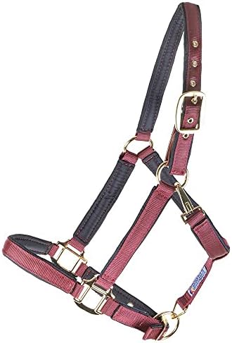 Dura-Tech Deluxe Fully Padded Breakaway Horse Halter | Full Size - Burgundy | 1” Double Ply Nylon Web Overlay | Heavy-Duty Hardware | Semi Custom Fit | 3-Point Cheek Attachment
