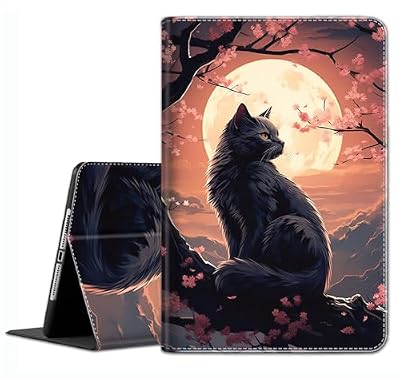 Case for iPad A16 11th Gen 11 Inch (2025), 10th Gen 10.9 Inch (2022) Model A3354, A3355, A3356, A2696, A2757, A2777 ,Slim Fit Standing Cover with Auto Sleep/Wake,Moon and Cat 1
