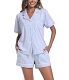 ANLIQI - Conjunto de pijama 100% algodón para mujer, 2 piezas, camisa y pantalones de manga corta, suave, pijama de verano...