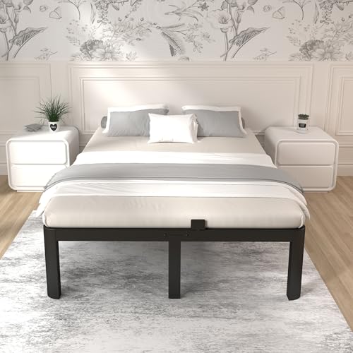 Image of ITIMIDI 12 Inch King Size Bed Frame, Heavy Duty Mattress Foundation and DIY Headboard, Safety Design with Rounded Corner Legs, King Platform Bed Frame, No Box Spring Needed, Noise Free, Black