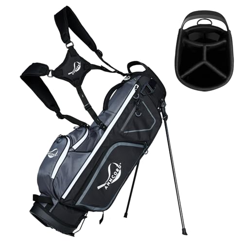 Anncord Golf Stand Bag with 4 Way Full Length Dividers, 4.4 Lbs Lightweight Golf Bag for Men Women, Waterproof Golf Carry Bags w/Stand, 7 Pockets & Cooler Pouch, Dual Straps, Rain Hood (Grey)