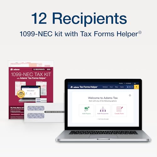 Adams 1099 NEC Forms 2025, 4-Part Kit for 12 Recipients, Includes 12 Envelopes, 3 1096 Forms, QuickBooks Compatible, eFile Access and Printing Through Adams Tax Forms Helper Software (1017233) by Adams - Image 2