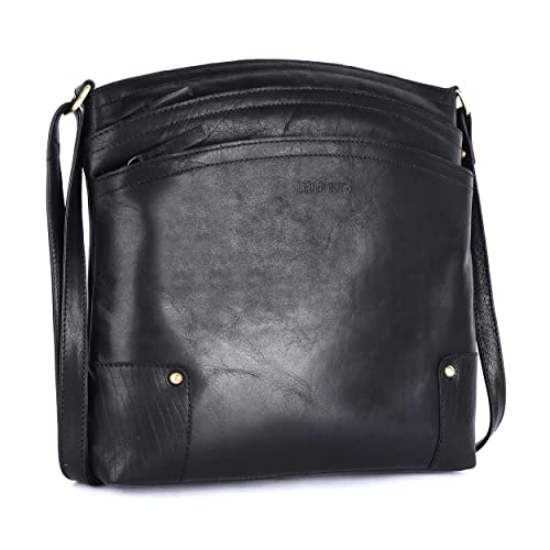 Lederbuck Terry Large Soft Real Leather Crossbody Handbag-Triple Zip Premium Sling Crossover Shoulder Bag For Women (Black) #TOP3