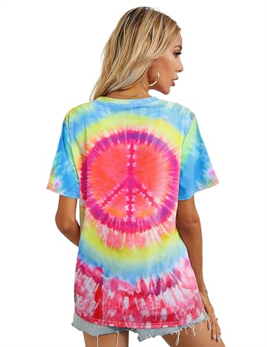 Peace Sign Love T-Shirt for Women Flower Graphic Shirt Hippie Short Sleeve 60s 70s Shirt Inspirational Tee Tops2