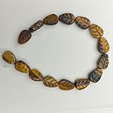 15 Pcs Natural Stone Beads Two Side Carved Leaf Shape Healing Crystal String Beads Tiger Eye Spacer for Jewelry Making Necklace DIY Craft Gift
