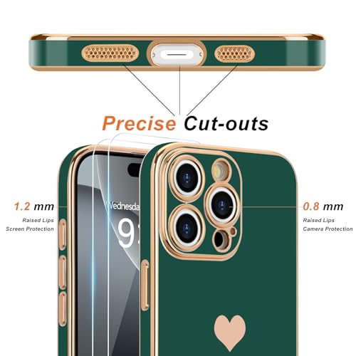 Teageo Compatible with iPhone 16 Pro Case for Girl Women Cute Love-Heart Luxury Bling Soft Back Cover Raised Camera Protection Bumper Silicone Shockproof Phone Case for iPhone 16 Pro, Darkish Green by Teageo - Image 2