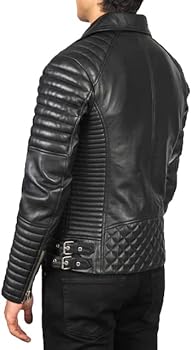 Leather Street Mens Biker Leather Jacket - Black Real Lambskin