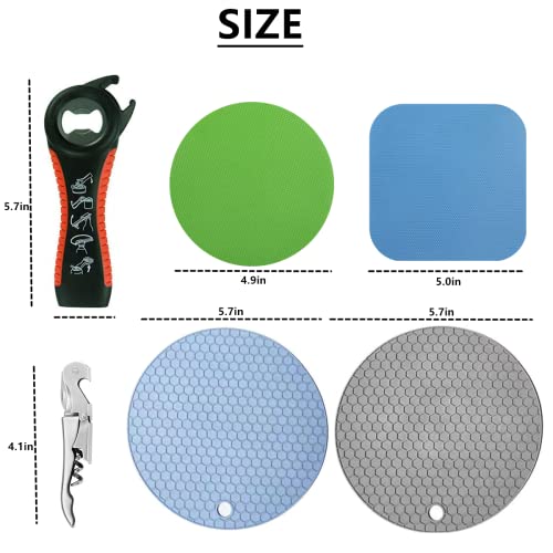 Tunyet 8Pcs Jar Opener Set.4Pcs Rubber Jar Gripper Pad.2Pcs Silicone Jar Opener Gripper Pad.1 Bottle Opener And 1 Stainless Steel Wine Opener #TOP1