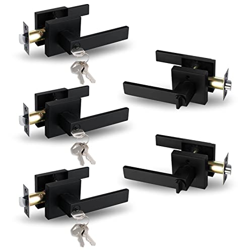NEWBANG HARDWARE Square Heavy Duty Handle Matte Black Door Lock with Keys for Entrance,USHTL01-BM-ET-5P