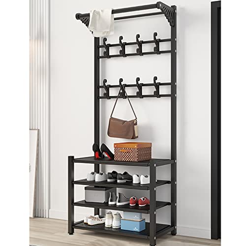 YAWEDA Perchero De Pie De Perchero De Entrada De Metálico Perchero con Zapatero para Recibidor con 2 Estantes Y 10 Ganchos Extraíbles (Color : Black B, Size : 64 * 28.5 * 175cm) Cover