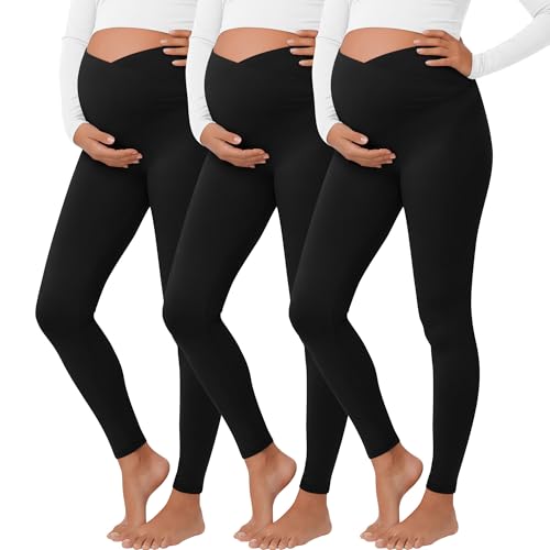 Sweetyweee 3 Pack Women's Maternity Pant Over The Belly Pregnancy