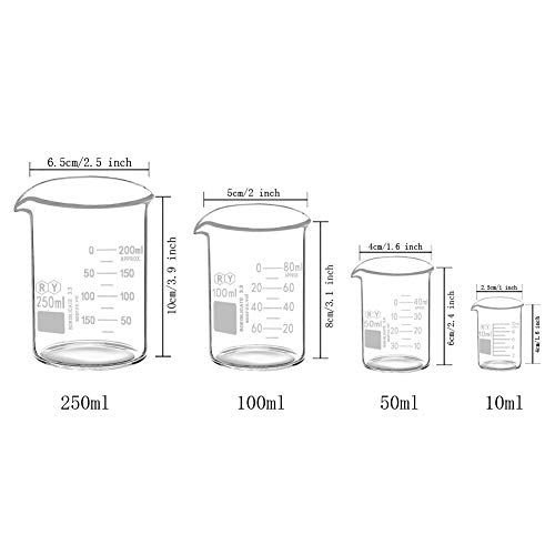 Glass Beakers Set Borosilicate Graduated Measuring Low Form Glass Beaker 4 Sizes 10Ml 50Ml 100Ml 250Ml #TOP1
