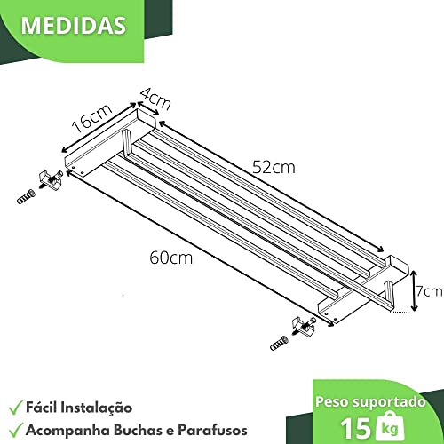 Toalheiro Hotel de Parede Porta Toalha Duplo Inox Master