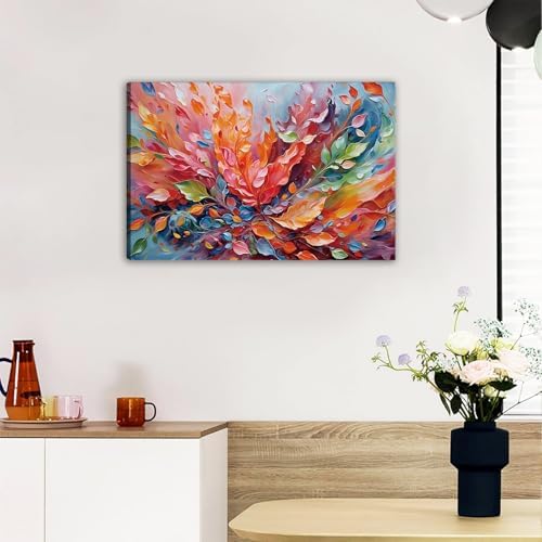 VCBNUGH Stampe su tela con foglie floreali, arte astratta con fiori da parete, decorazione per soggiorno, camera da letto, appartamento, ufficio (50x70 cm/con cornice)