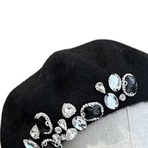 Women Autumn Winter Wool Mushroom Hat With Rhinestones Avocado Green Berets Vintage Artist Cap Painter Hat Sweet Color #TOP5