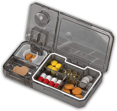 Image of House of Quirk Pill Cutter, Pill Crusher, Pill Splitter, 3 in 1 Multi-Functional Pill Cutter, Portable Travel Small Pill Box Case Holder, Purse Medicine Container for Cutting Vitamins Tablets (Grey)