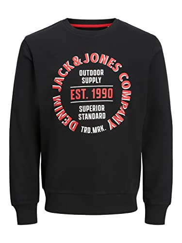 JACK&JONES PLUS Men's JJANDY Sweat Crew Neck PLS Sweatshirt, Black/Print:Big Scale, 4XL Cover