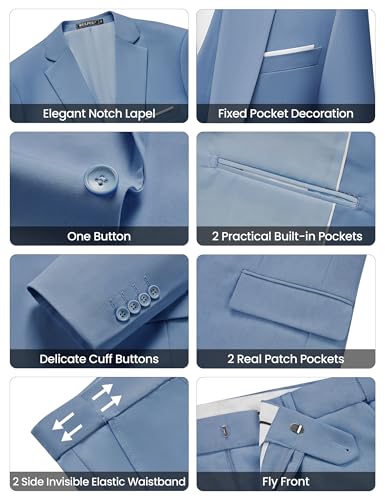 Image of WULFUL Men's Slim Fit Suit One Button 3-Piece Blazer Dress Business Wedding Party Jacket Vest & Pant