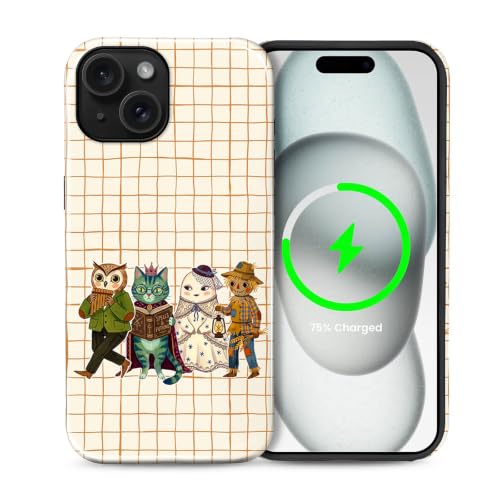 Goodsprout for iPhone 15 Cases,Campatible with Magsafe,2-Layer Hard Shell + Silicone Cover - Shockproof Protection, Halloween Animal Checkered Stripes