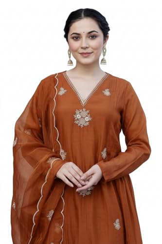 Image of Nermosa Women Embroidery Solid Anarkali Kurta and Pant Set with Dupatta
