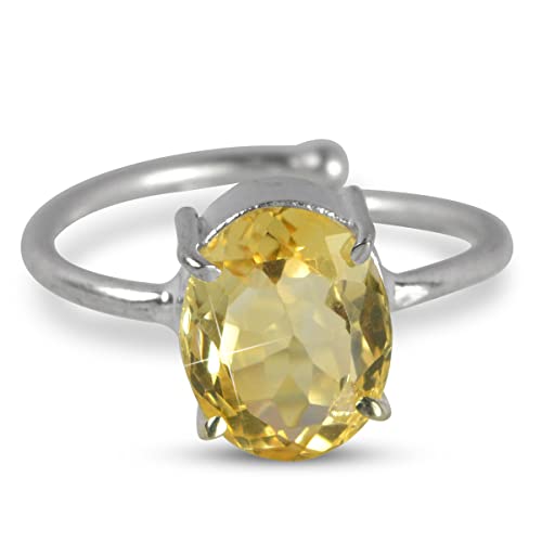 Reiki Crystal Products Natural Citrine Oval Solitaire Ring / Yellow Citrine Gemstone Ring | Adjustable for Birthday, Anniversary