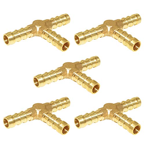 Hooshing 5Pcs 3/8" Hose Barb Brass Tee Barb Fittings T Shaped 3 Way Barbed Hose Connector Splicer Joint Water/Fuel/Air by Hooshing - Used condition - US$8.99