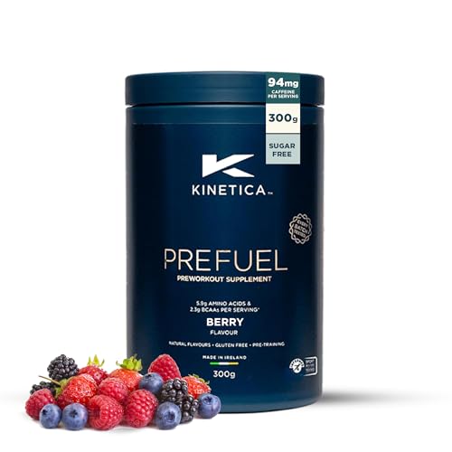 Kinetica Sports Prefuel Pre Workout -Berry Flavour | 5.8g Amino Acids Blend, 2.25g BCAA's & 92mg Caffeine/Serve, 30 Servings/300g| With Essential Vitamins, Minerals|Supports Performance & Energy Boost